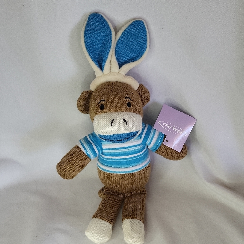 Easter Bunny Sock Monkey Dandee Blue Striped Plush 13" NWT